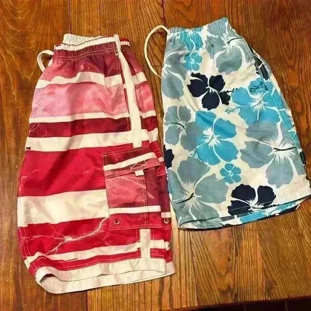 2 Pair Of Men's Swim Trunks Banana Split/Bsplit Draw String Waist Size Large